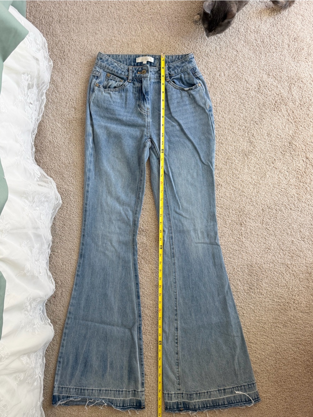LoveShackFancy Light Blue High-Rise Flare Jeans